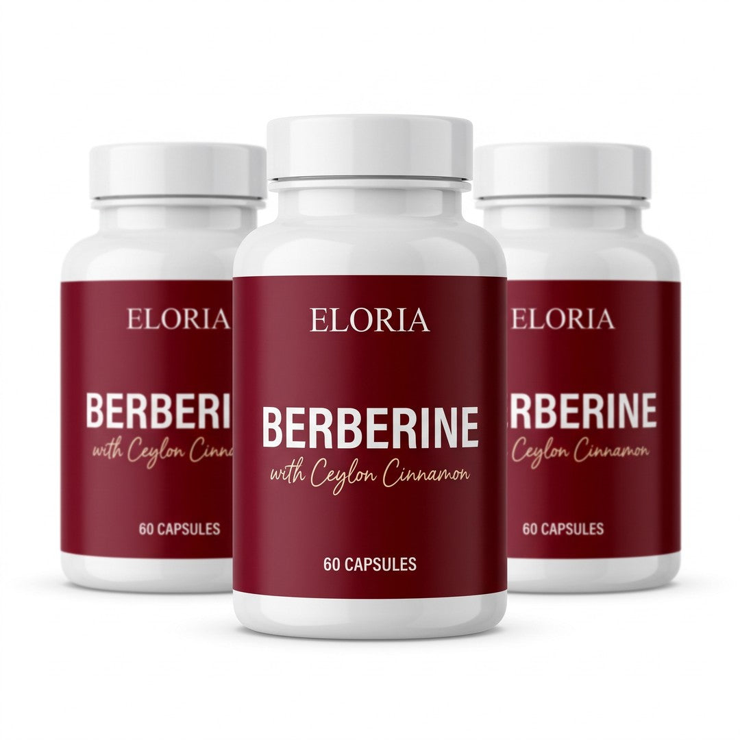 Three bottles of ELORIA Berberine, 3 month supply