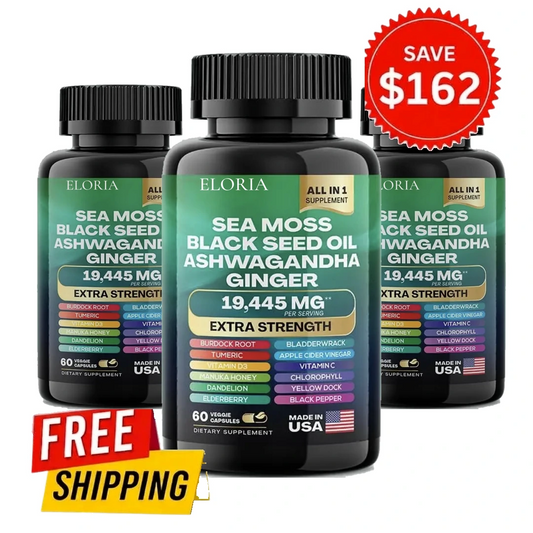 Three bottles of ELORIA Sea Moss, 3 month supply