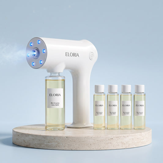 ELORIA Odor Gun Starter Kit: 1 Odor Gun and 4 Bio-Enzyme Refills
