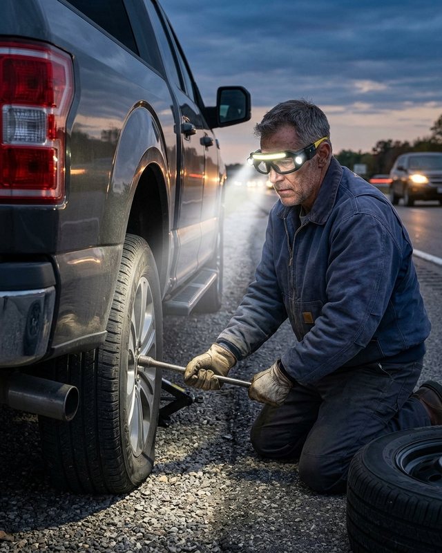 Roadside tire repair lighting